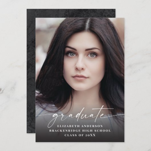 Aankondiging modern witscript Afstuderen foto's (Voorkant / Achterkant)