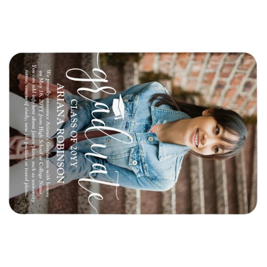 Aankondiging modern witscript Afstuderen foto's Magneet (Horizontaal)