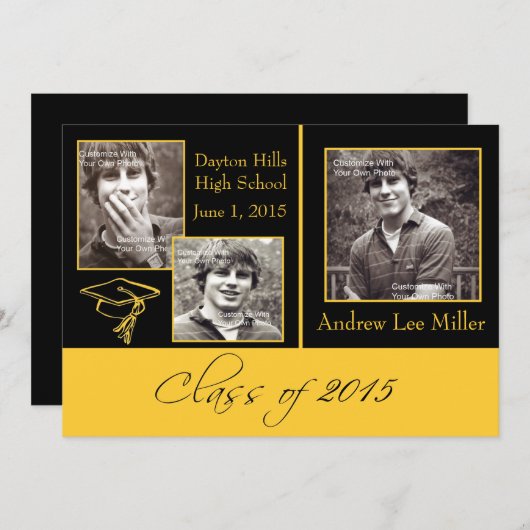 Aankondiging modern zwart-goudAfstuderen (Voorkant / Achterkant)