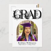 Aankondiging modern zwart-Script Floral Afstuderen Briefkaart (Voorkant / Achterkant)