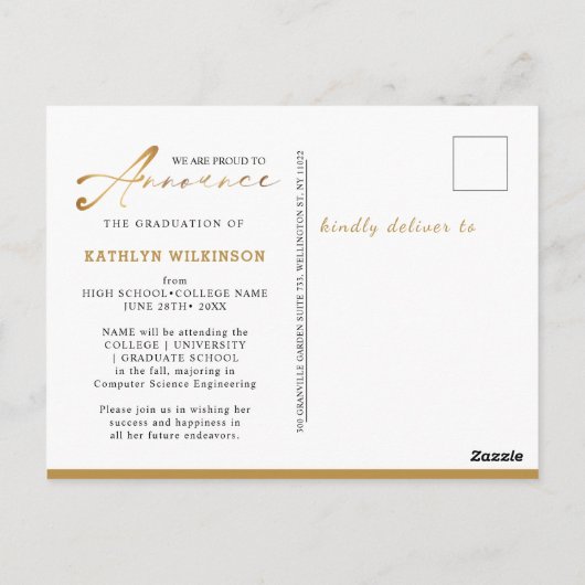 Aankondiging modern zwart-Script Floral Afstuderen Briefkaart (Achterkant)