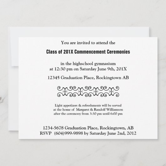 Aankondiging modern zwart-wit en blauw Afstuderen (Achterkant)