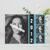 Aankondiging modern zwart-wit en blauw Afstuderen (Staand voorkant)