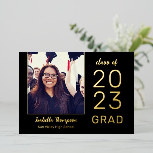 Aankondiging moderne Afstuderen Gold Foil (Staand Voorkant)