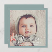 Aankondiging moderne Baby Foto Blue Green Birth (Voorkant / Achterkant)