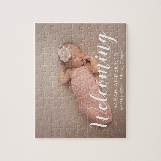 Aankondiging moderne Baby geboortefoto Legpuzzel (Verticaal)