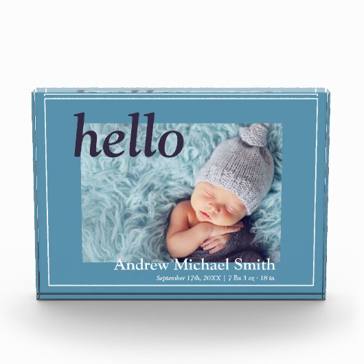 Aankondiging moderne blauwe foto geboortedatum (Voorkant)