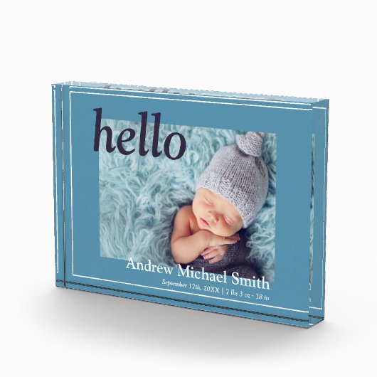 Aankondiging moderne blauwe foto geboortedatum (Rechts)