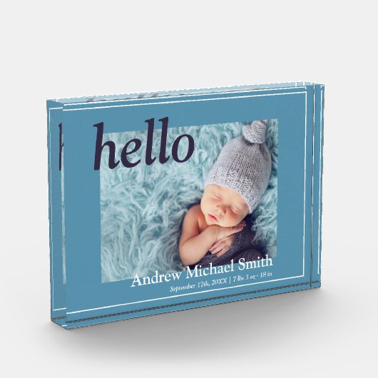 Aankondiging moderne blauwe foto geboortedatum (Links)