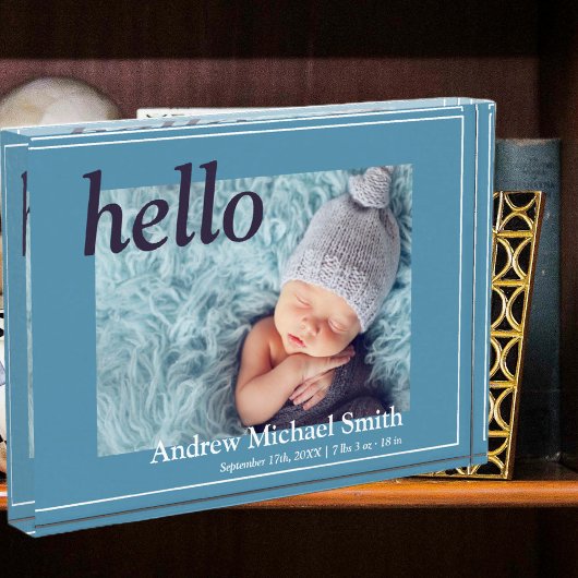 Aankondiging moderne blauwe foto geboortedatum