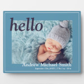 Aankondiging moderne blauwe foto geboortedatum fotoplaat (Voorkant)