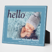 Aankondiging moderne blauwe foto geboortedatum fotoplaat (Zijkant)