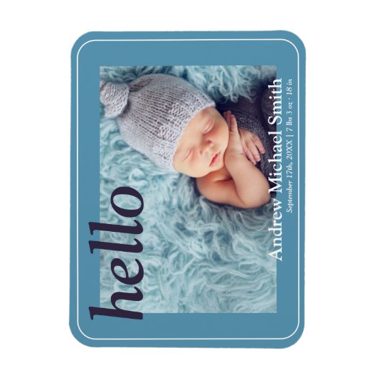 Aankondiging moderne blauwe foto geboortedatum magneet (Verticaal)