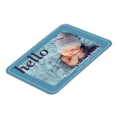 Aankondiging moderne blauwe foto geboortedatum magneet (Linkerzijde)