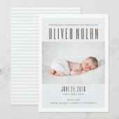 Aankondiging moderne blauwe nieuwe babyjongen (Voorkant / Achterkant)