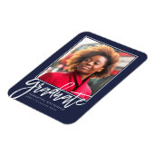 Aankondiging moderne foto-Afstudeerder Navy Blue 2 Magneet (Linkerzijde)