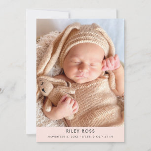 Aankondiging moderne foto geboorte   Blush roze