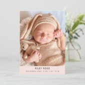 Aankondiging moderne foto geboorte | Blush roze (Staand voorkant)