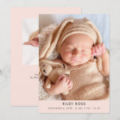 Aankondiging moderne foto geboorte | Blush roze (Voorkant / Achterkant)