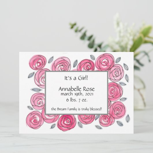 Aankondiging moderne roze Floral Birth (Staand voorkant)
