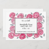 Aankondiging moderne roze Floral Birth (Voorkant / Achterkant)