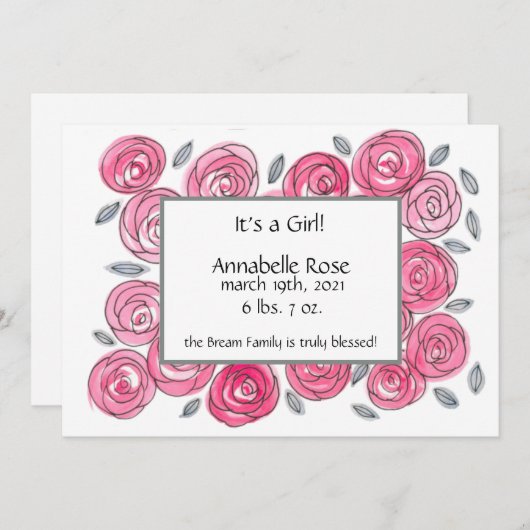 Aankondiging moderne roze Floral Birth (Voorkant / Achterkant)