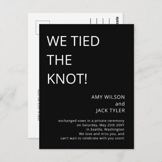 Aankondiging moderne Rustic Black en White Wedding Briefkaart (Voorkant / Achterkant)