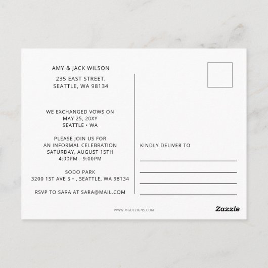 Aankondiging moderne Rustic Black en White Wedding Briefkaart (Achterkant)