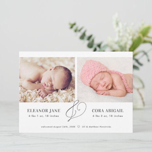 Aankondiging moderne tweelingen geboorte (Staand voorkant)