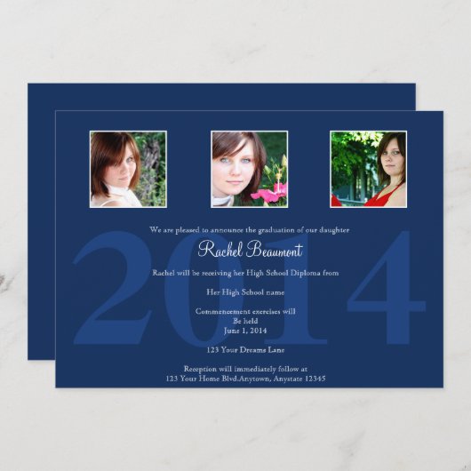 Aankondiging Navy Blue Photo Afstuderen (Voorkant / Achterkant)