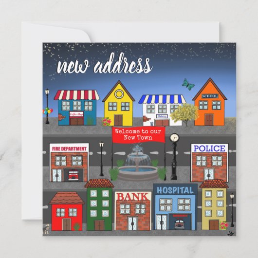 Aankondiging nieuw adres schattige groep (Voorkant)