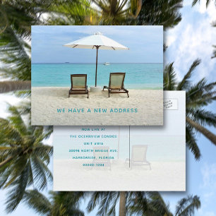 Aankondiging nieuw adres stoelen aan het strand briefkaart