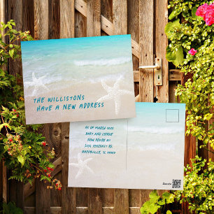 Aankondiging nieuwe adres verhuizing strand briefkaart