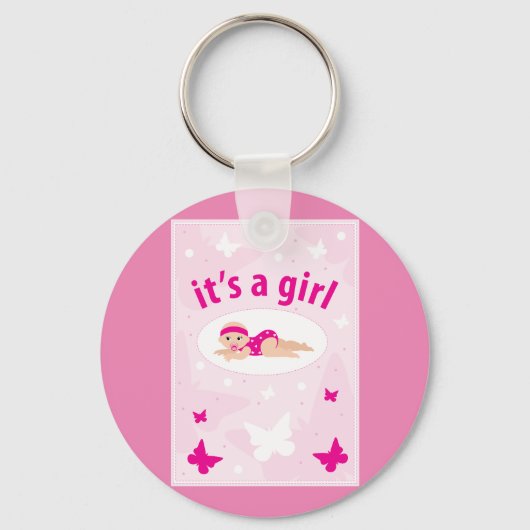 Aankondiging nieuwe baby Girl Sleutelhanger (Voorkant)