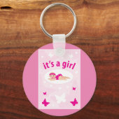 Aankondiging nieuwe baby Girl Sleutelhanger (Voorkant)