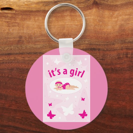 Aankondiging nieuwe baby Girl Sleutelhanger (Voorkant)