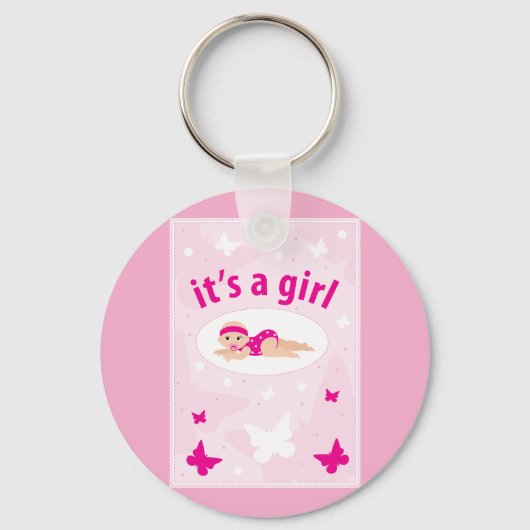 Aankondiging nieuwe baby Girl Sleutelhanger (Achterkant)