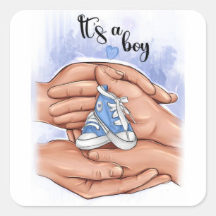 Aankondiging Nieuwe Baby – Ouders met Baby 👣 Vierkante Sticker