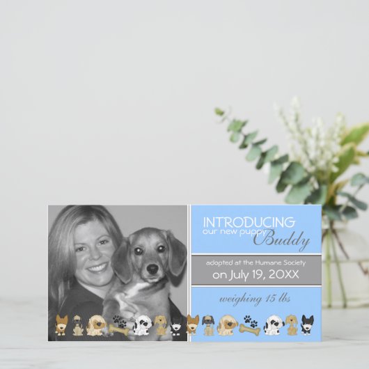 Aankondiging nieuwe hond-adoptie (Staand voorkant)