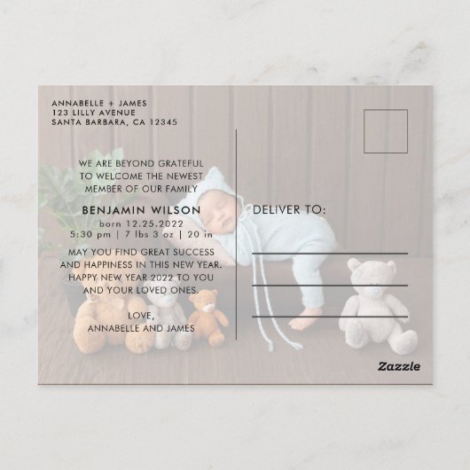 Aankondiging nieuwjaars New Love Birth Briefkaart (Achterkant)