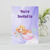 Aankondiging op naam van Mermaid Birthday Party (Staand voorkant)