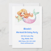 Aankondiging op naam van Mermaid Birthday Party (Achterkant)