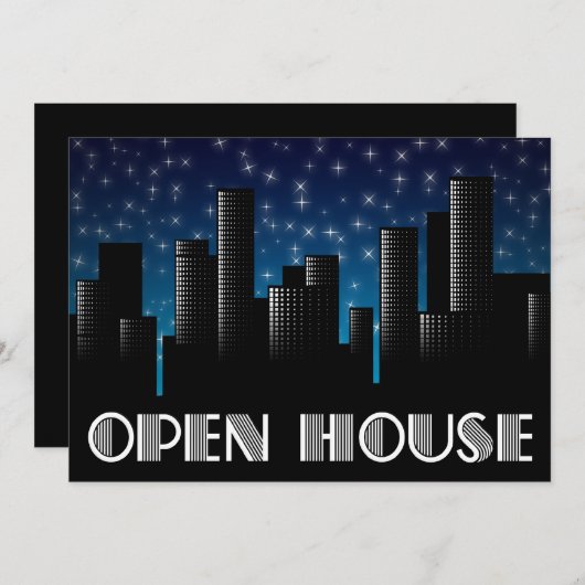 aankondiging open huis : stadsgezicht nachthemel (Voorkant / Achterkant)