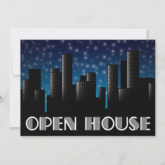 aankondiging open huis : stadslandschap nachthemel (Voorkant)