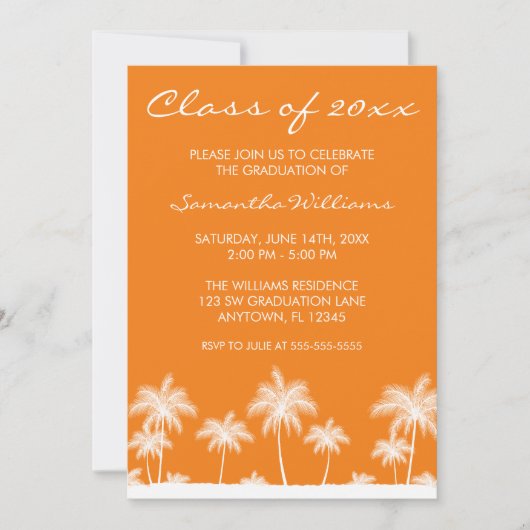 Aankondiging Oranje Afstuderen tropische palmbomen (Voorkant)