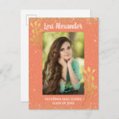 Aankondiging Oranje Gold Glitter Afstuderen (Voorkant / Achterkant)