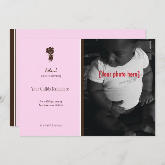 Aankondiging over Ethiopische adoptie (Voorkant / Achterkant)