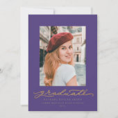 Aankondiging Paars en Gold Script Afstuderen (Voorkant)