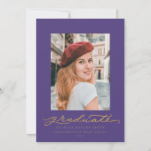 Aankondiging Paars en Gold Script Afstuderen