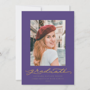 Aankondiging Paars en Gold Script Afstuderen